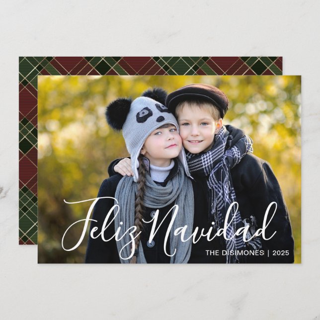 Modern Christmas Photo Feliz Navidad Plaid (Anverso / Reverso)