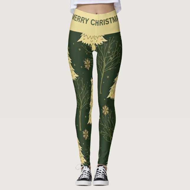 Modern Christmas Tree Pattern Leggings with Stars (Anverso)