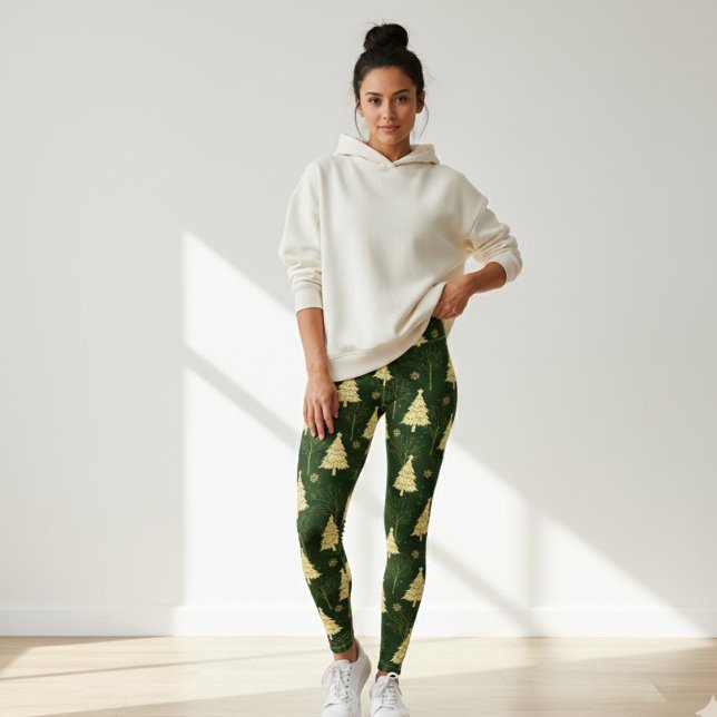 Modern Christmas Tree Pattern Leggings with Stars (Subido por el creador)