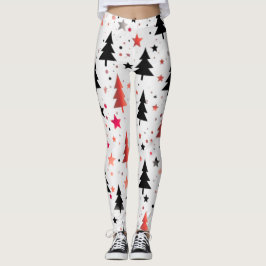 Modern Christmas Tree Pattern Leggings with Stars 