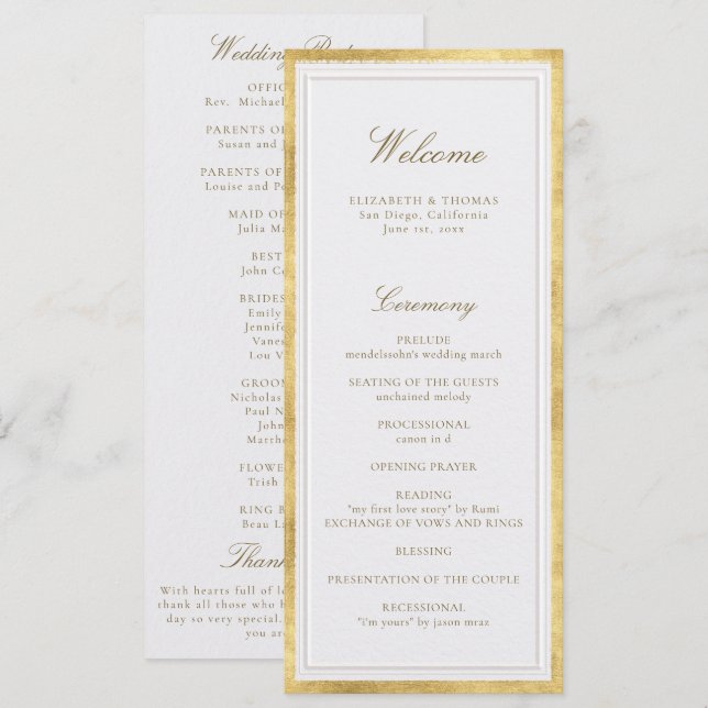 Modern Classic Pearl Gold Formal Wedding Program (Anverso / Reverso)