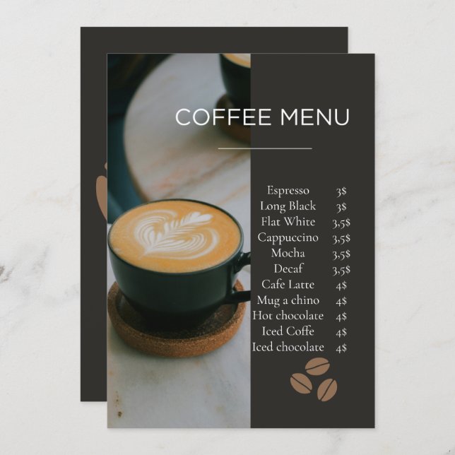 Modern Coffee Shop Menu Card Template (Anverso / Reverso)