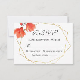 Modern Coral Floral Gold Boda Geométrica RSVP