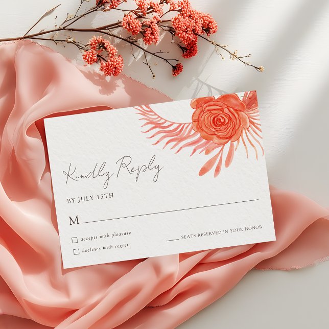 Modern Coral Floral  Wedding RSVP Card (Subido por el creador)