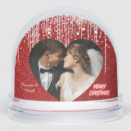 Modern Couples Photo, Red Merry Christmas Heart 