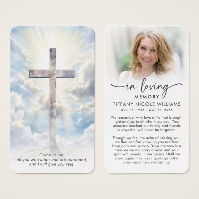 Modern Cross In Loving Memory Prayer Cards (Anverso y reverso)