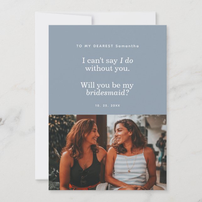 Modern Dusty Blue Will You Be My Bridesmaid (Anverso)