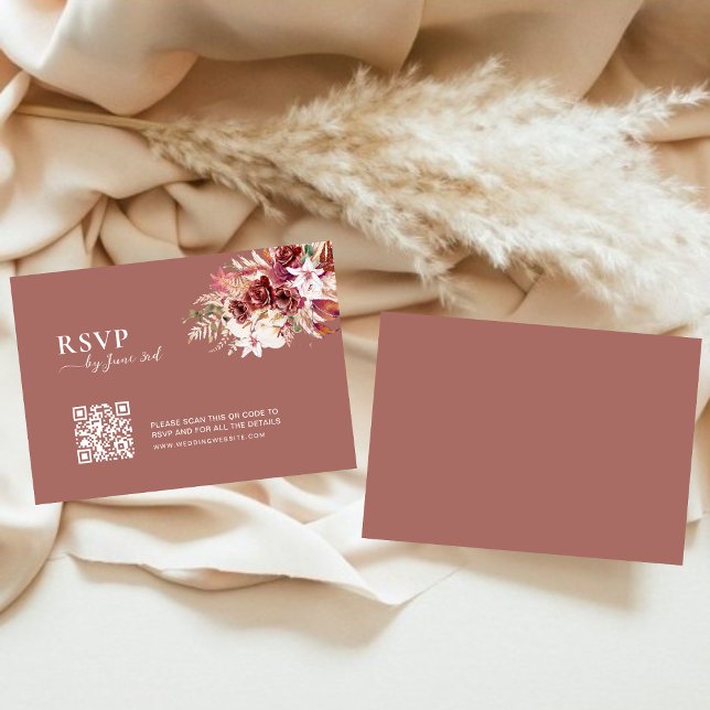 Modern Dusty Rosewood & Blush QR Code Wedding RSVP (Subido por el creador)