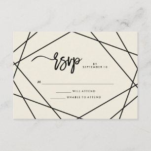 Modern Ecru y Black Geometric Wedding RSVP