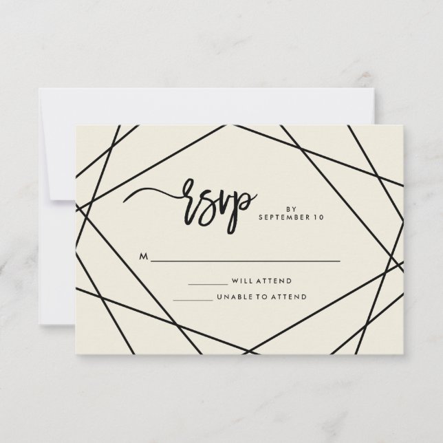 Modern Ecru y Black Geometric Wedding RSVP (Anverso)
