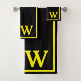 Modern Elegant Black Yellow Monogram Script 