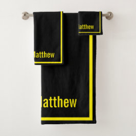 Modern Elegant Black Yellow Monogram Script Name
