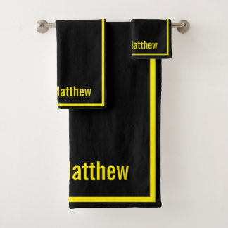 Modern Elegant Black Yellow Monogram Script Name
