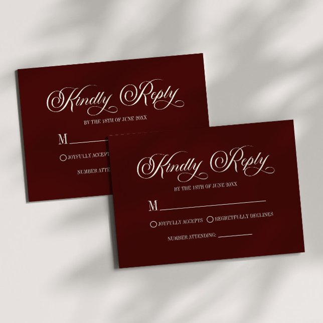 Modern Elegant Dark Burgundy Wedding RSVP Card (Subido por el creador)