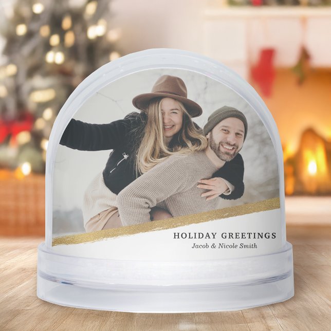 Modern Elegant Gold Brushstroke Photo Snow Globe (Subido por el creador)