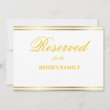 Modern Elegant Gold Script Wedding Reserved Sign
