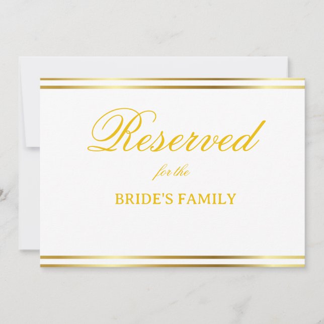 Modern Elegant Gold Script Wedding Reserved Sign (Anverso)