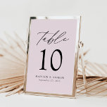 Modern Elegant Lavender Wedding Table Number<br><div class="desc">Trendy, minimalist wedding table number cards featuring black modern lettering with "Table" in modern calligraphy script. The design features a lavender-purple background or a color of your choice. The design repeats on the back. To order the table cards: add your name, wedding date, and table number. Add each number to...</div>