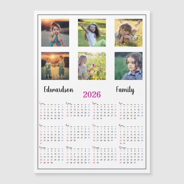 Modern family photo collage magnetic 2026 calendar (Anverso)