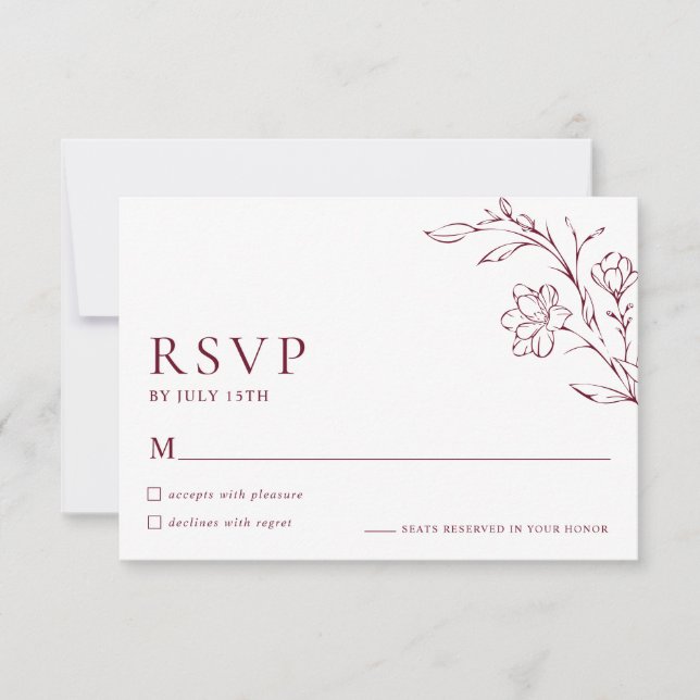 Modern Floral Elegant Burgundy Wedding RSVP Card (Anverso)