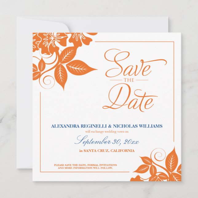 Modern Floral Save the Date Anuncio (naranja) (Anverso)