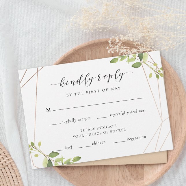 Modern Geometric Greenery Wedding RSVP Meal Choice (Subido por el creador)