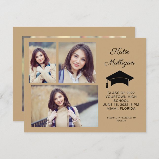 Modern Gold 4 Photo Graduation Save Date 2022 (Anverso / Reverso)