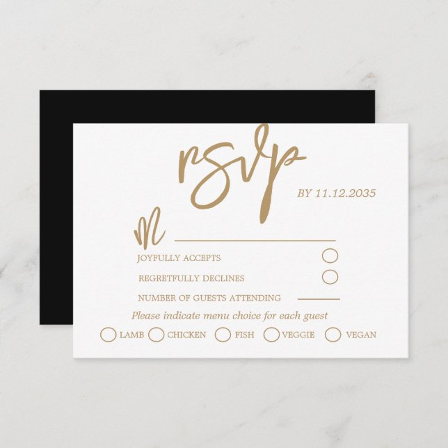 Modern Gold Caligraphy Script Wedding RSVP (Anverso / Reverso)