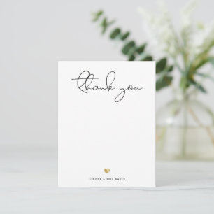 Modern Gold Heart Gracias Tarjeta de Nota Script