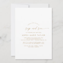 Modern Gold Script Sip y Ver Invitación