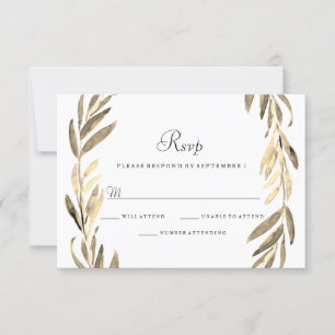 Modern Golden Leaf Wreath Wedding RSVP