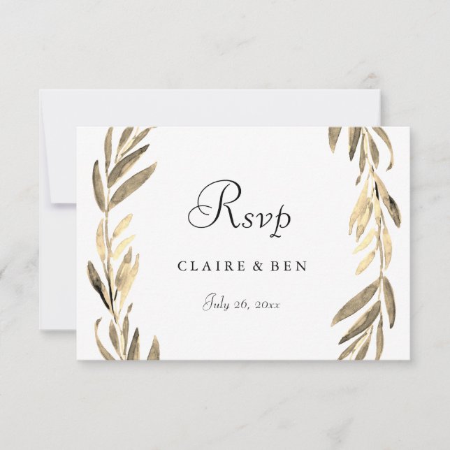 Modern Golden Leaf Wreath Wedding RSVP (Anverso)