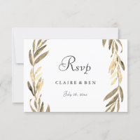 Modern Golden Leaf Wreath Wedding RSVP