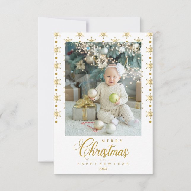 Modern Golden Merry Christmas Photo Baby (Anverso)