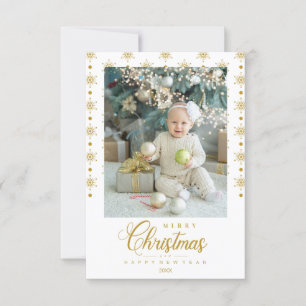 Modern Golden Merry Christmas Photo Baby