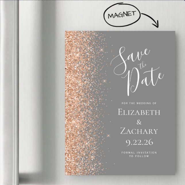 Modern Gray Peach Save Date Magnetic Card (Subido por el creador)