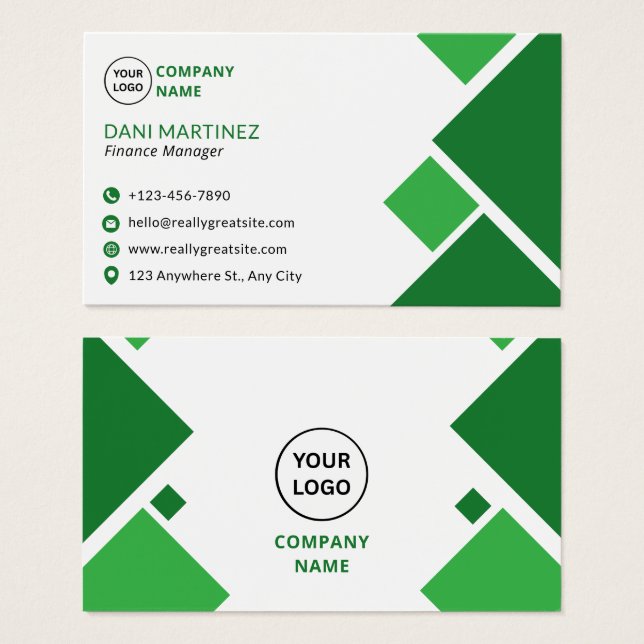 Modern Green and White Modern Business Card (Anverso y reverso)