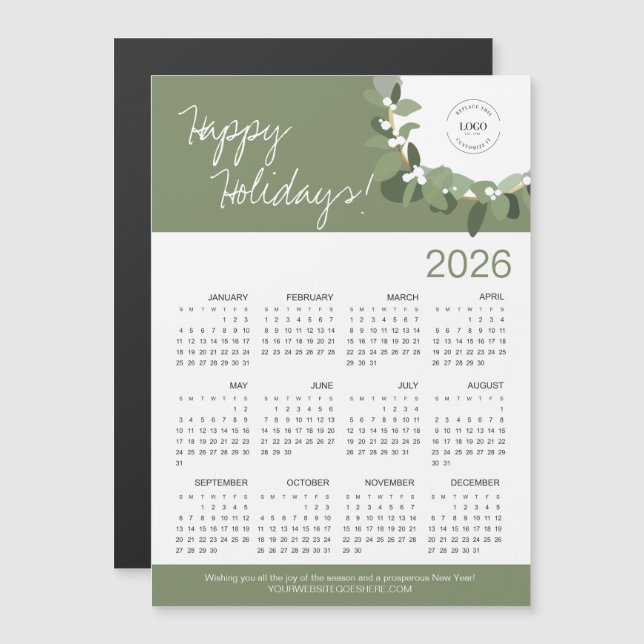 Modern Green Wreath Your Logo aquí Calendario 2025 (Anverso/Reverso)