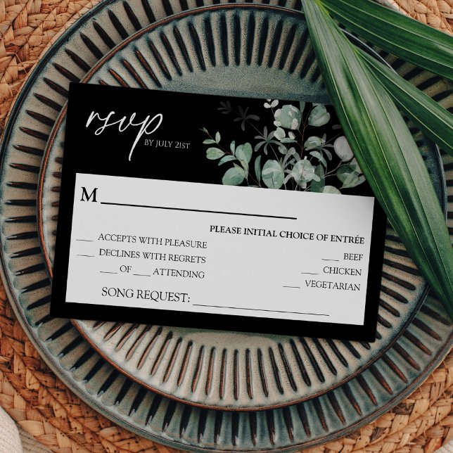 Modern Greenery Black Wedding Song Request RSVP (Subido por el creador)