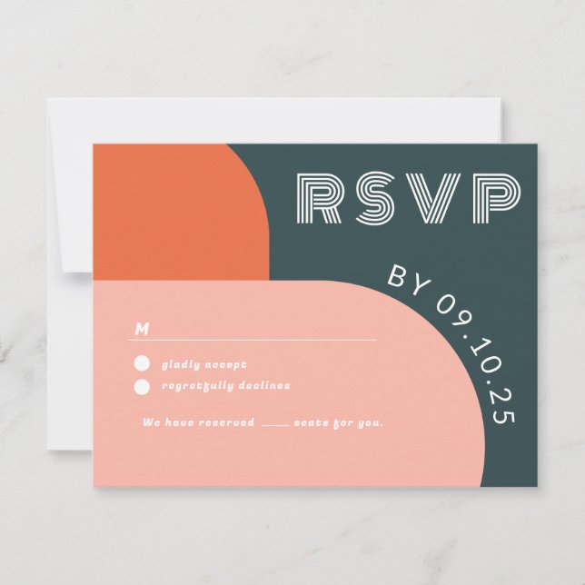 Modern Groovy Arch Retro RSVP Boda de código QR (Anverso)