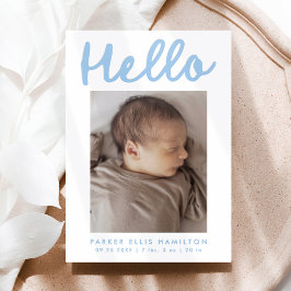 Modern Handwritten Script Hello Blue Birth