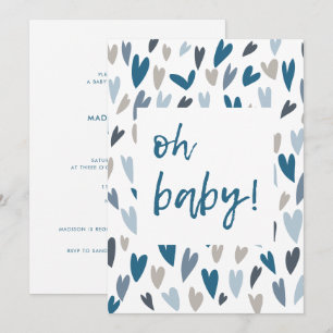 Modern Hearts Blue Boy Oh Invitación Baby Shower