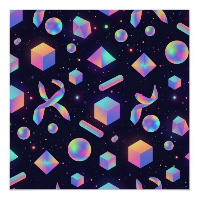 Modern Holographic 3D Geometric Art Poster (Anverso)