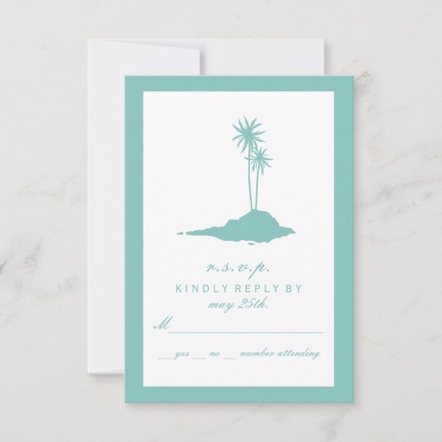 Modern Island Beach Wedding RSVP - Verde azulado (Anverso)