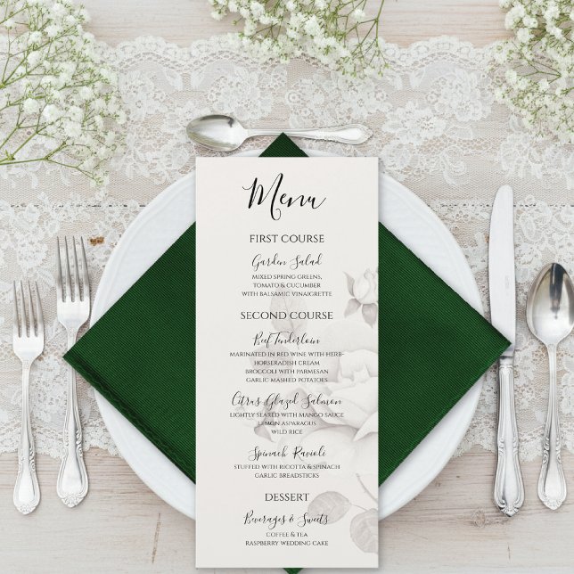 Modern Ivory Rose Wedding Flat Menu (Subido por el creador)