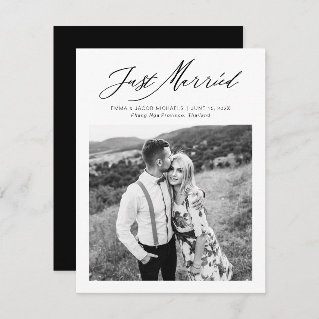 Modern Just Married Calligraphy Wedding Elopement (Anverso / Reverso)