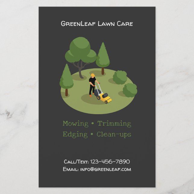 Modern Lawn Mowing Service Business Flyer with QR  (Frente)