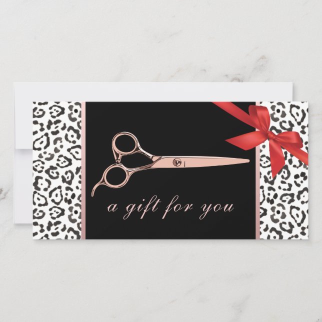 Modern Leopard Rosa Gold Scissor Gift Certificados (Anverso)