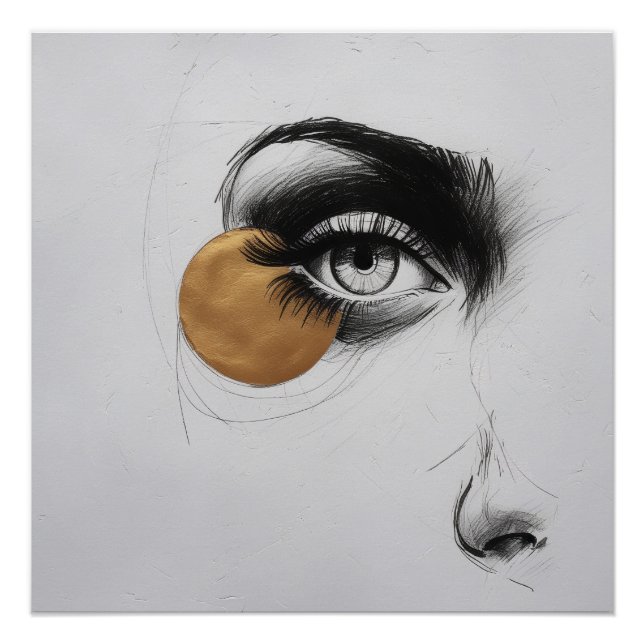 Modern Line Art Eye Poster – Gold Accent Detail (Anverso)