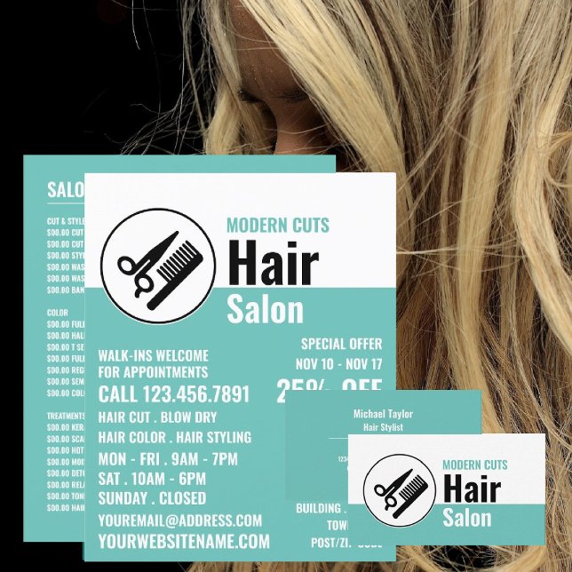 Modern Logo, Hair Stylist, Hair Salon Advert Flyer (Subido por el creador)